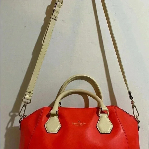 Kate spade orange & cream leather satchel handbag - Picture 14 of 15